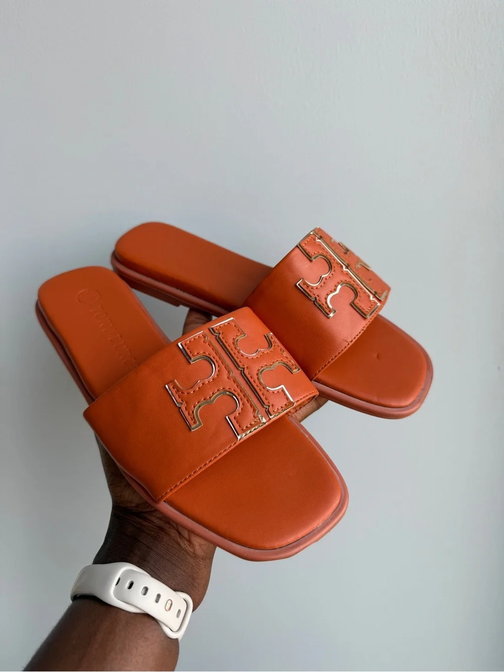 Tory Burch Orange DOUBLE T SPORT SLIDE
